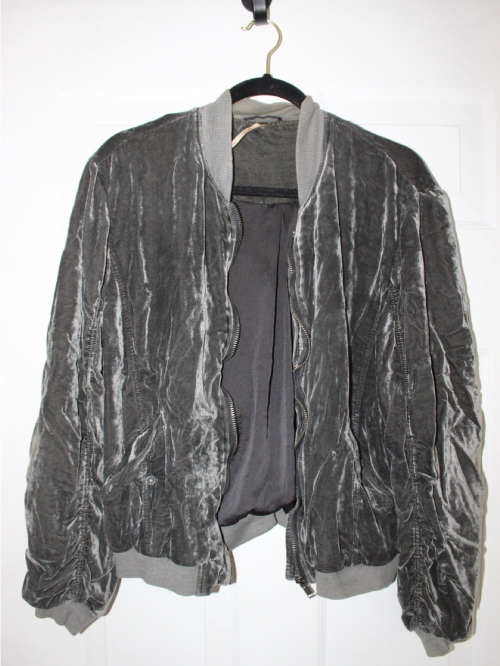 Free people Charcoal Gray Velvet Bomber Jacket